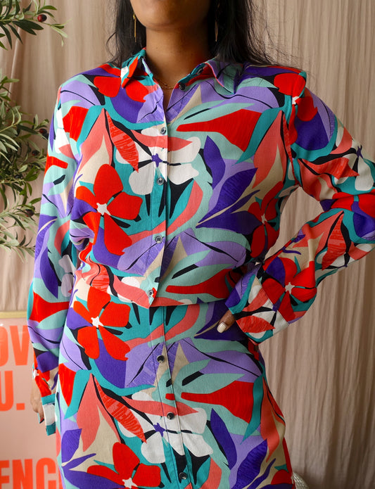 Colourful Rebel Nina big flower mini shirt dress