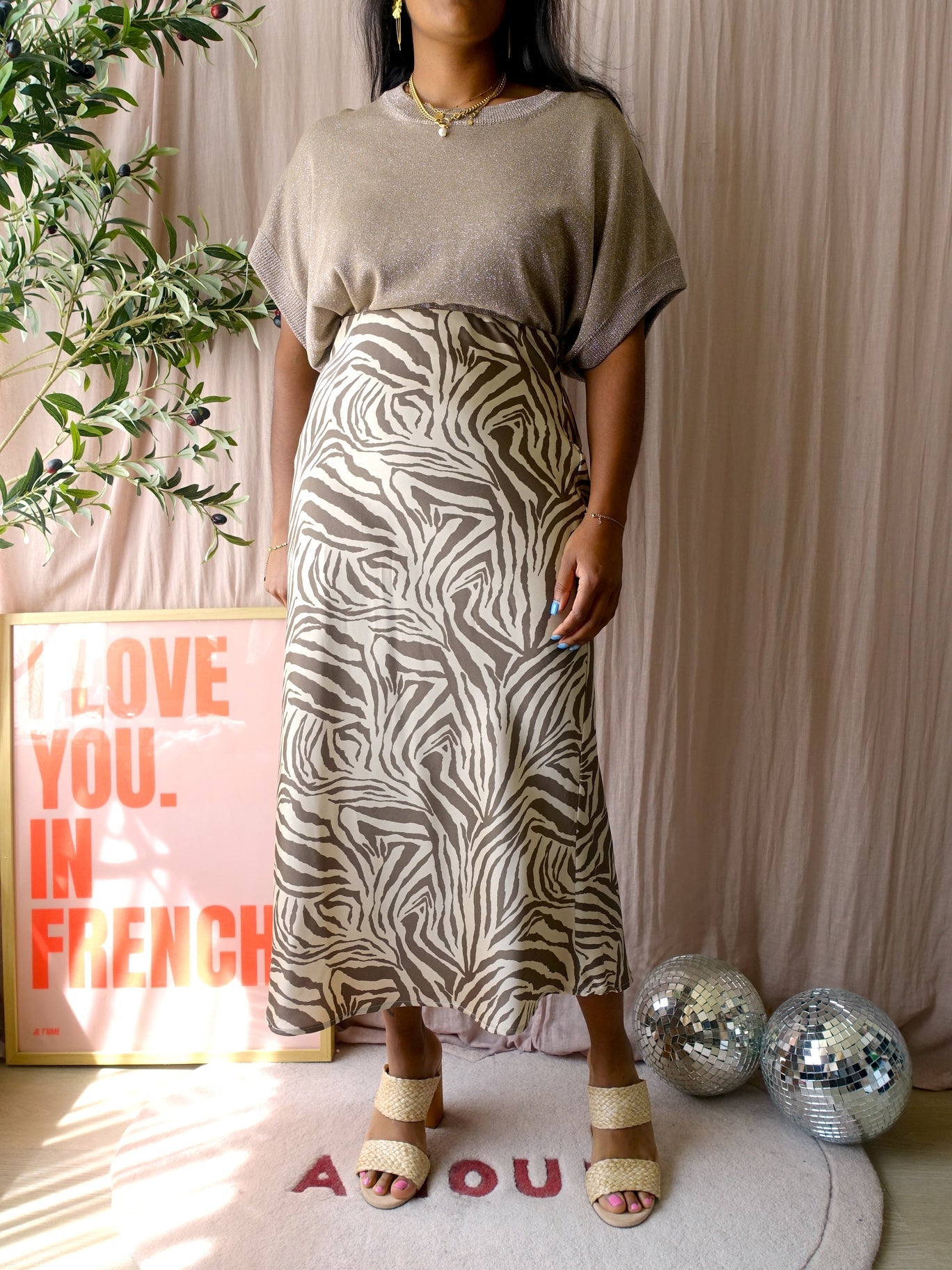 Copenhagen Muse midi satin rok warm beige