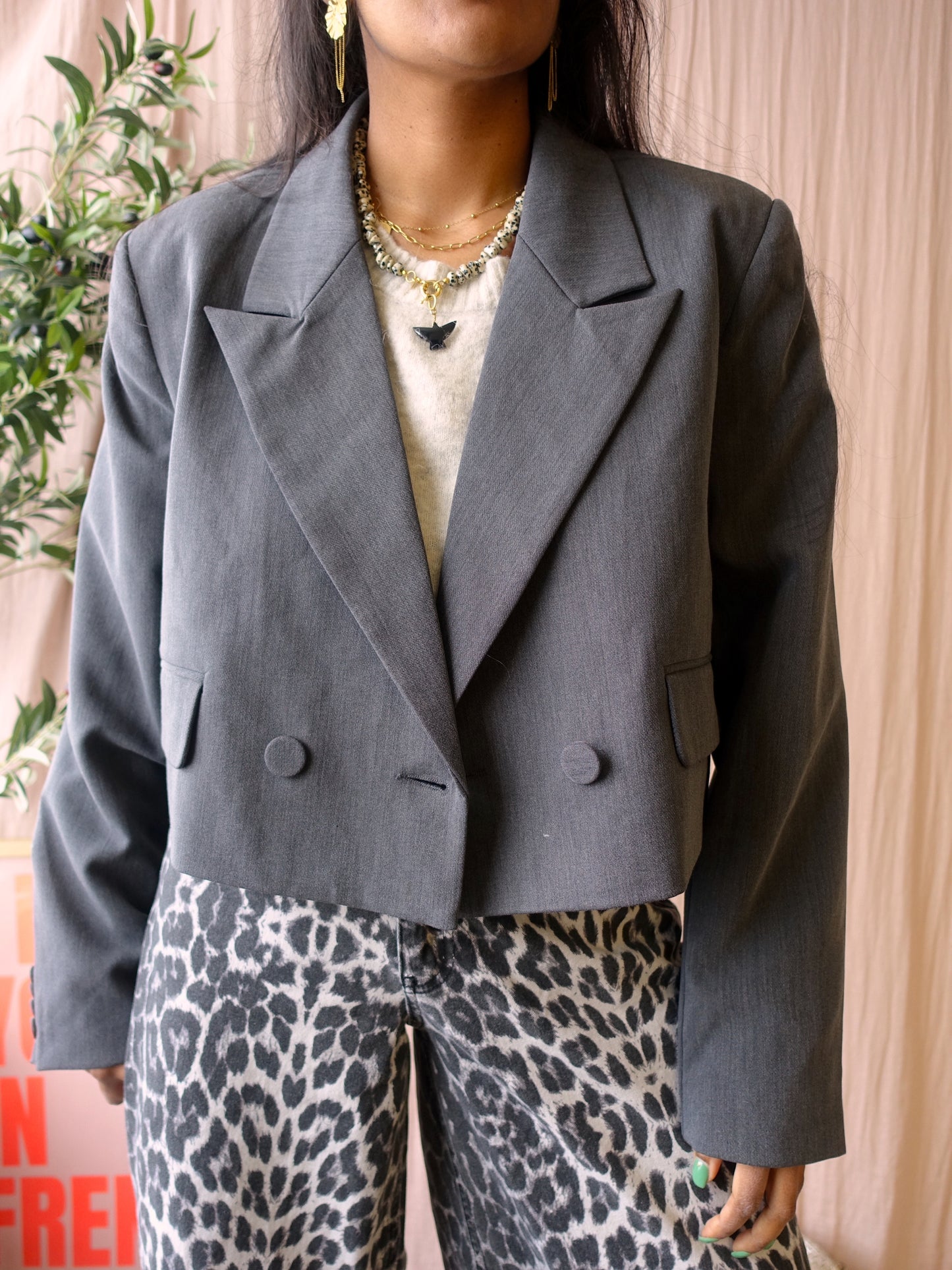 Costes twill crop pocket blazer platinum grey