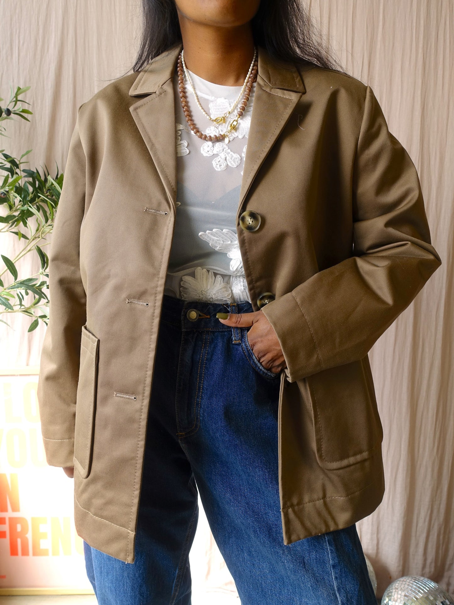 The inbetween boyfriend jacket coffee latte