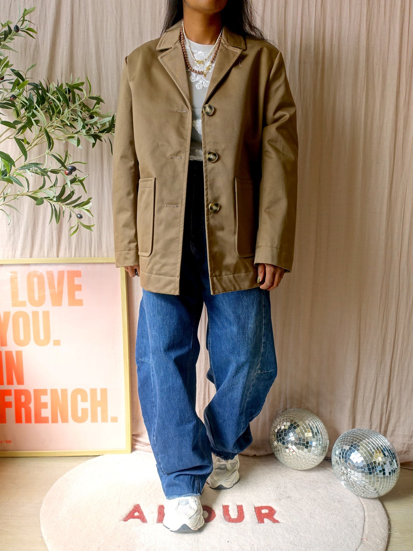 The inbetween boyfriend jacket coffee latte