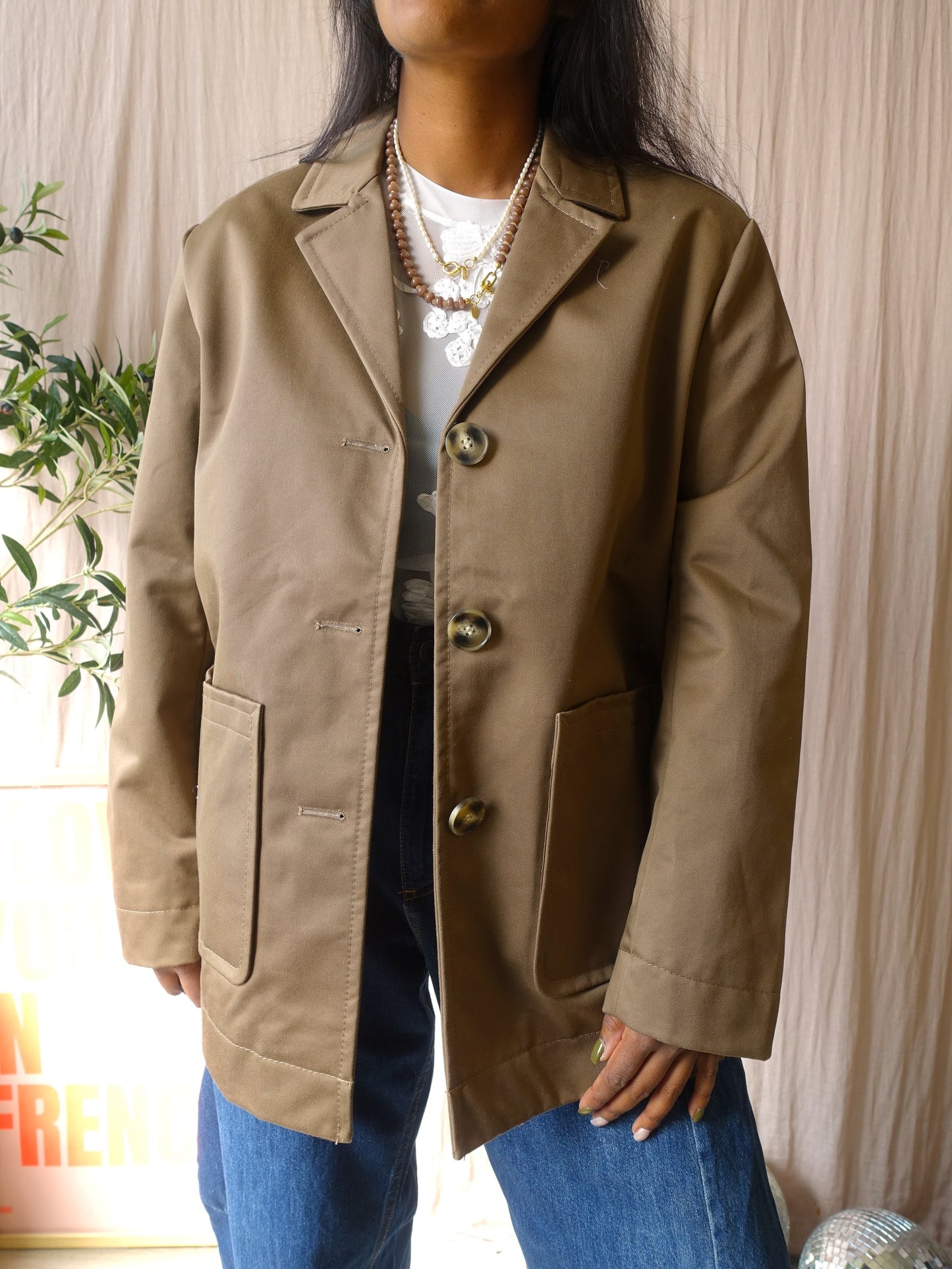 The inbetween boyfriend jacket coffee latte