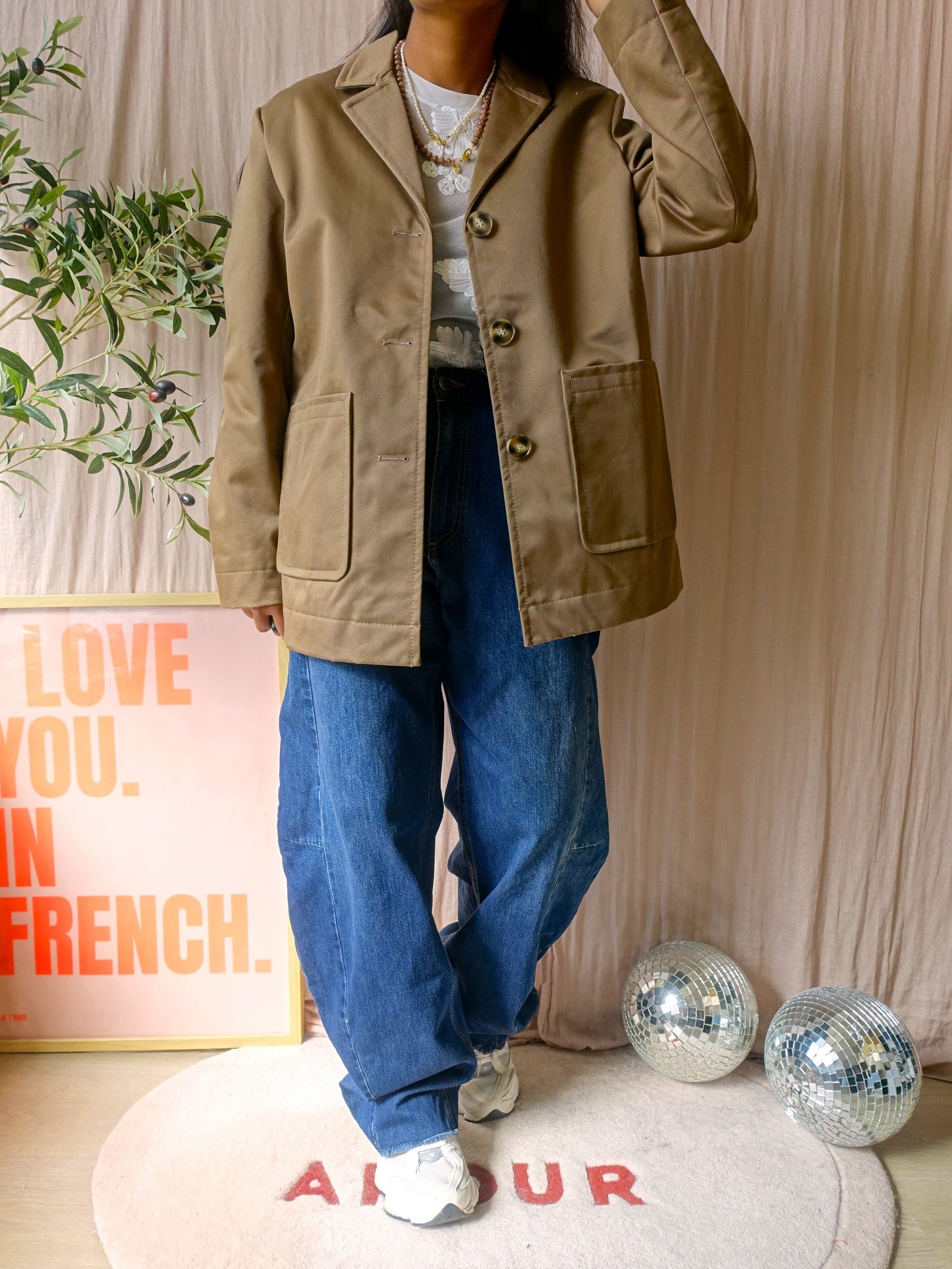 The inbetween boyfriend jacket coffee latte