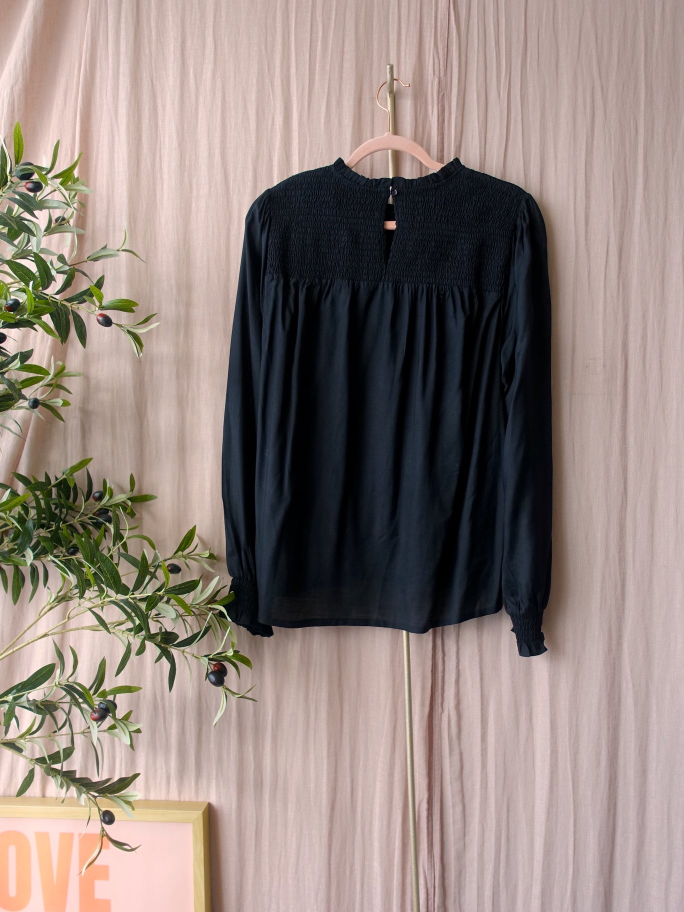 Cream smock detail top zwart