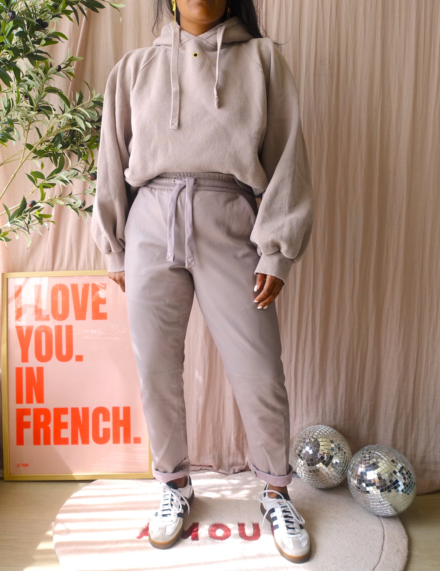 10DAYS oversized organic cotton eyelet hoodie mauve