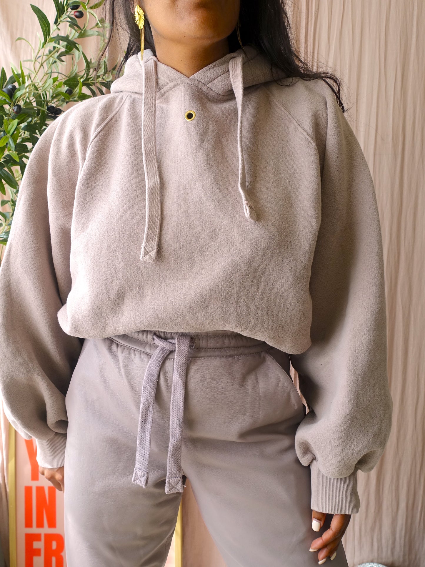 10DAYS oversized organic cotton eyelet hoodie mauve
