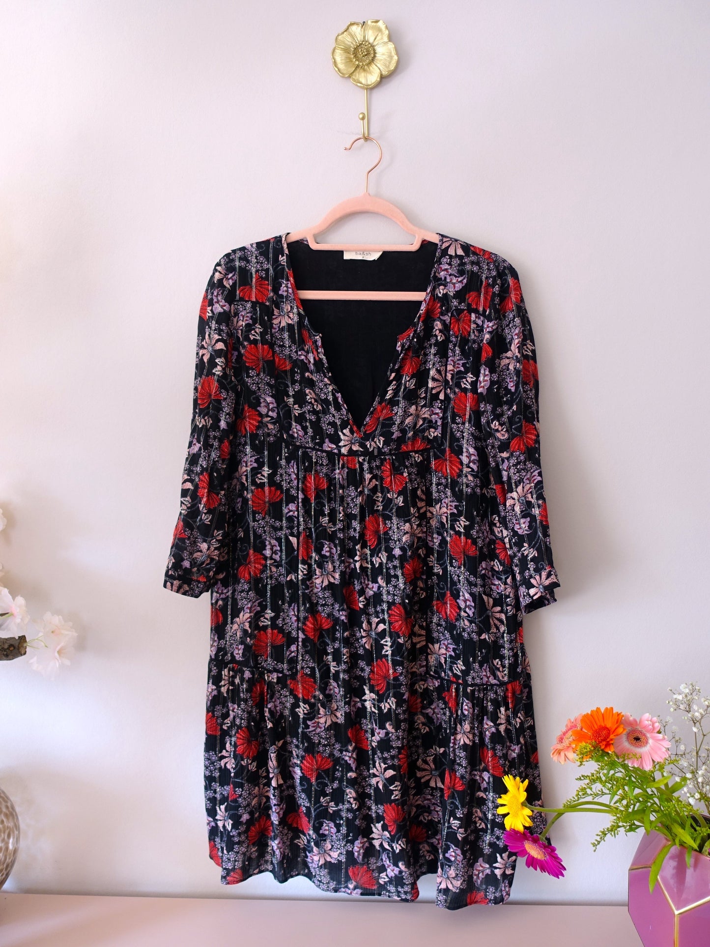 Ba&sh eve floral viscose lurex jurk