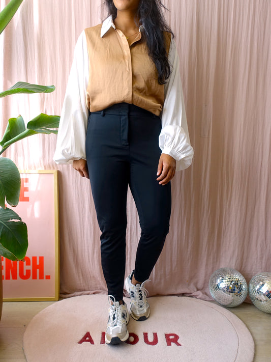 Eksept classy embroidered blouse camel / wit