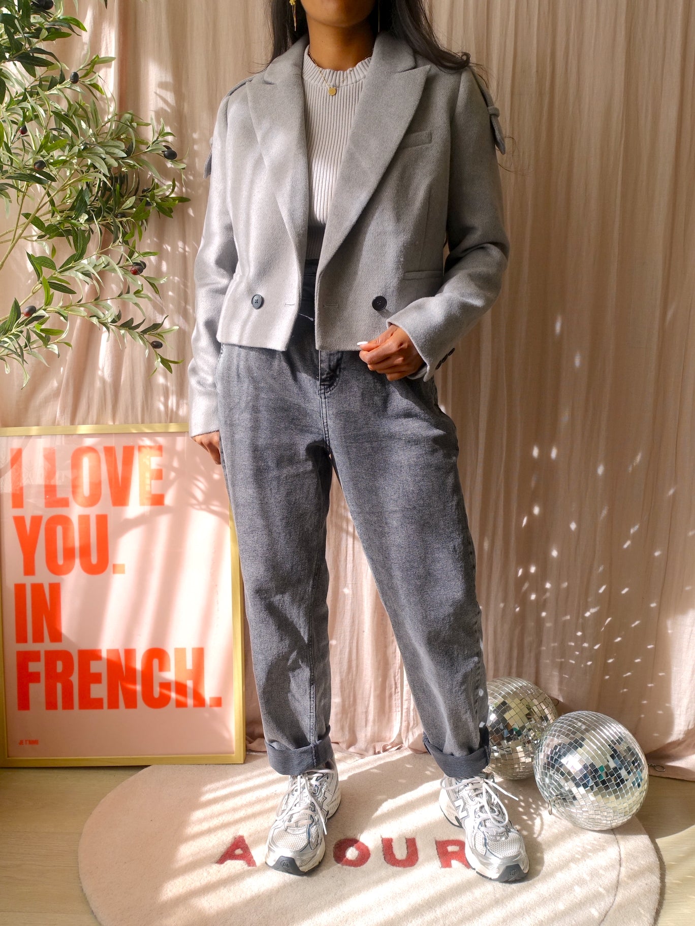 Yaya rib stretch knit tee cool gray