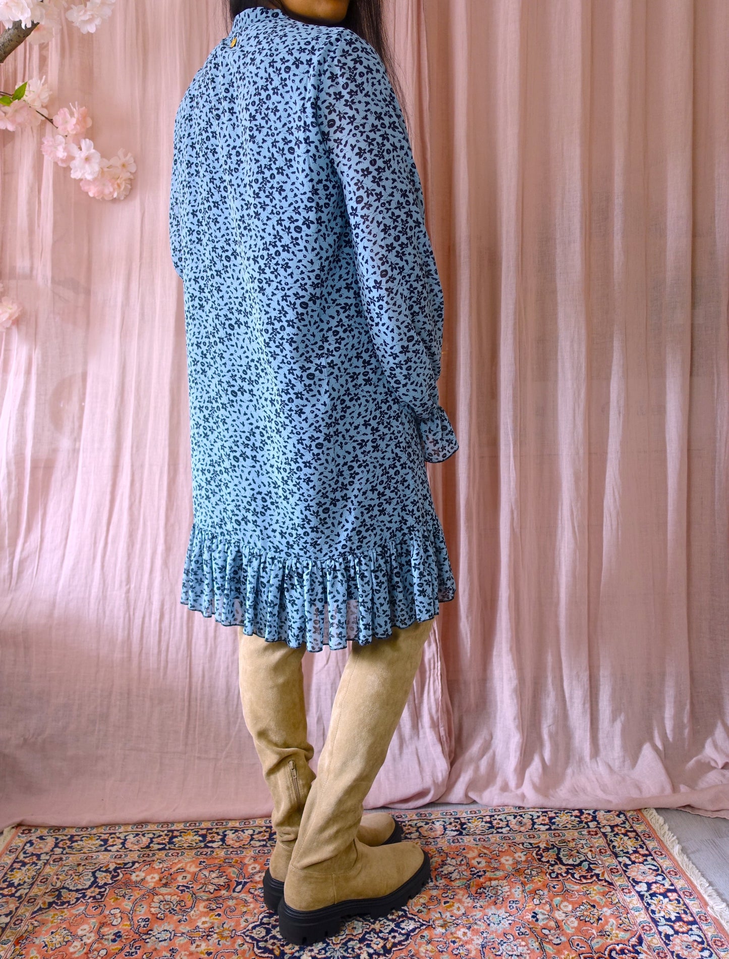 Freebird jurk minimalistic floral blauw
