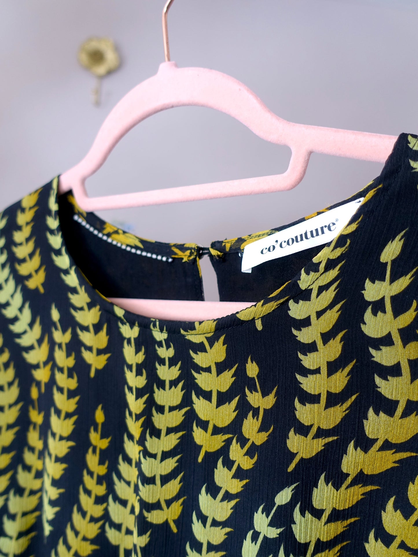 Co'couture ruffle midi jurk leaves zwart / geel
