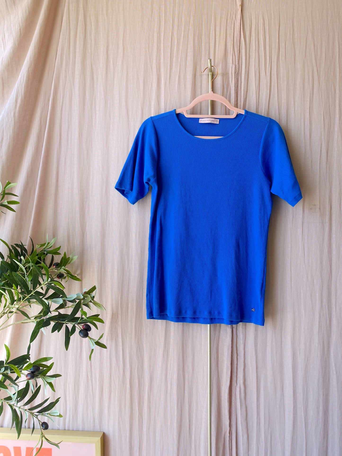 Studio Anneloes rib stretch cotton tee kobalt