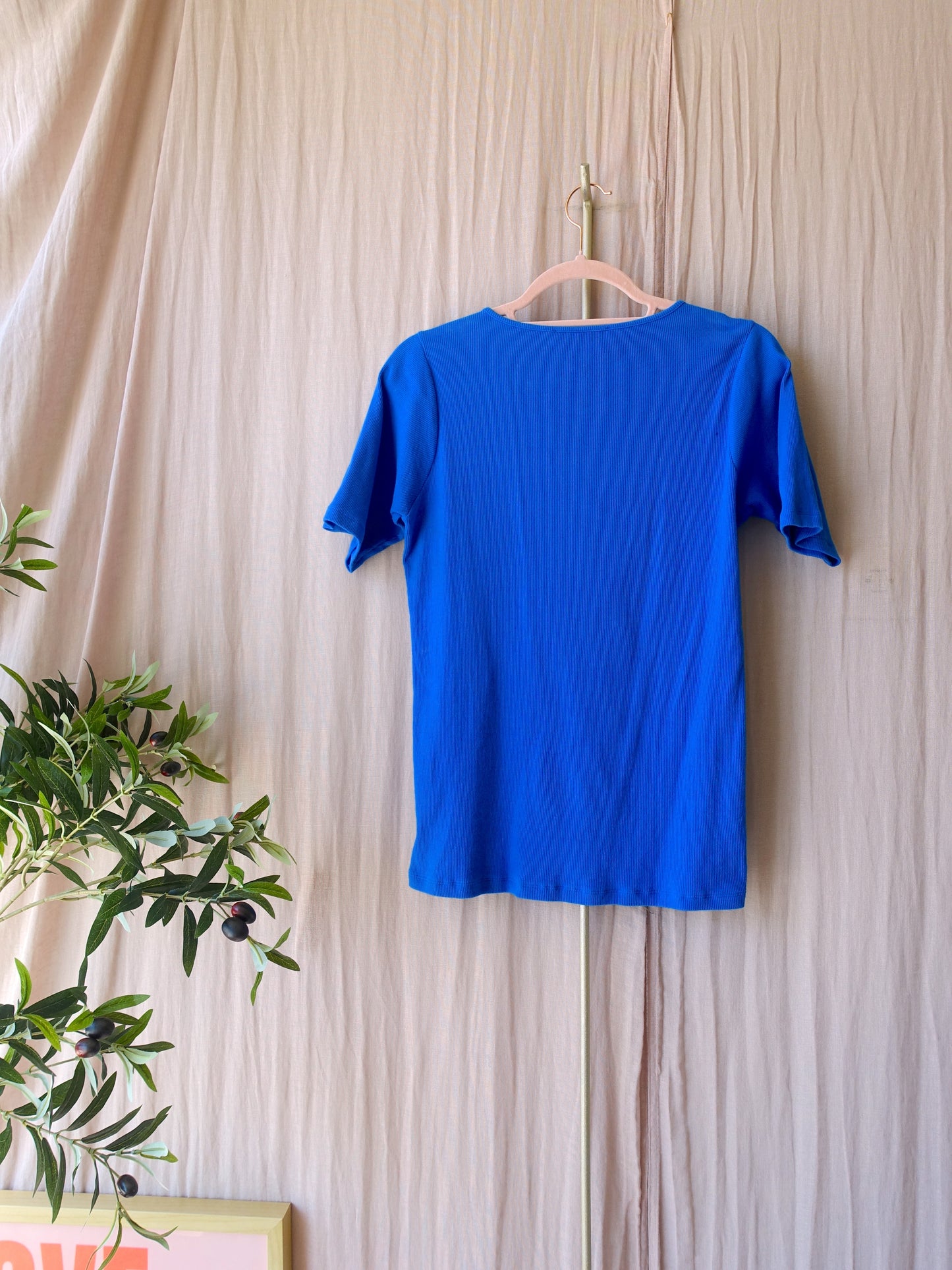 Studio Anneloes rib stretch cotton tee kobalt