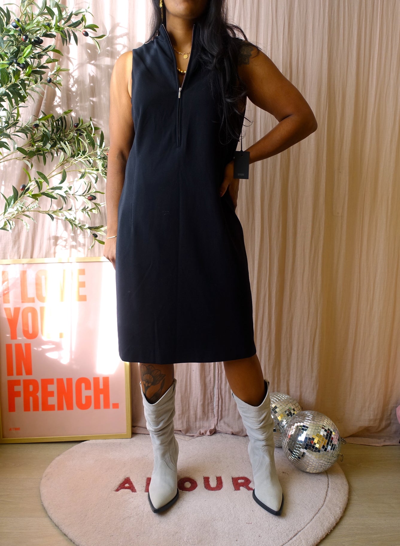 Drykorn sasha jersey stretch zip jurk zwart