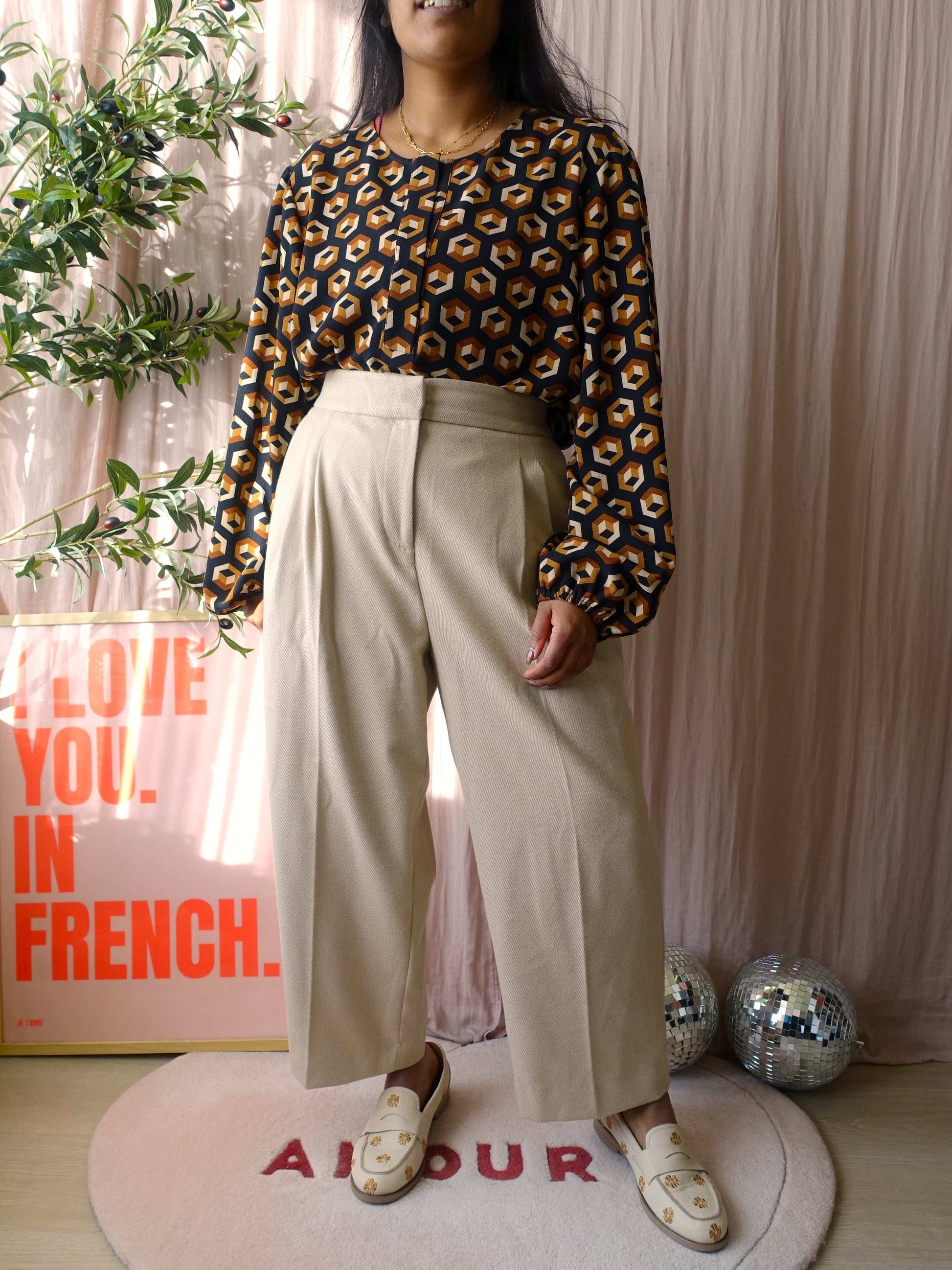 Opus cropped wide leg pants beige