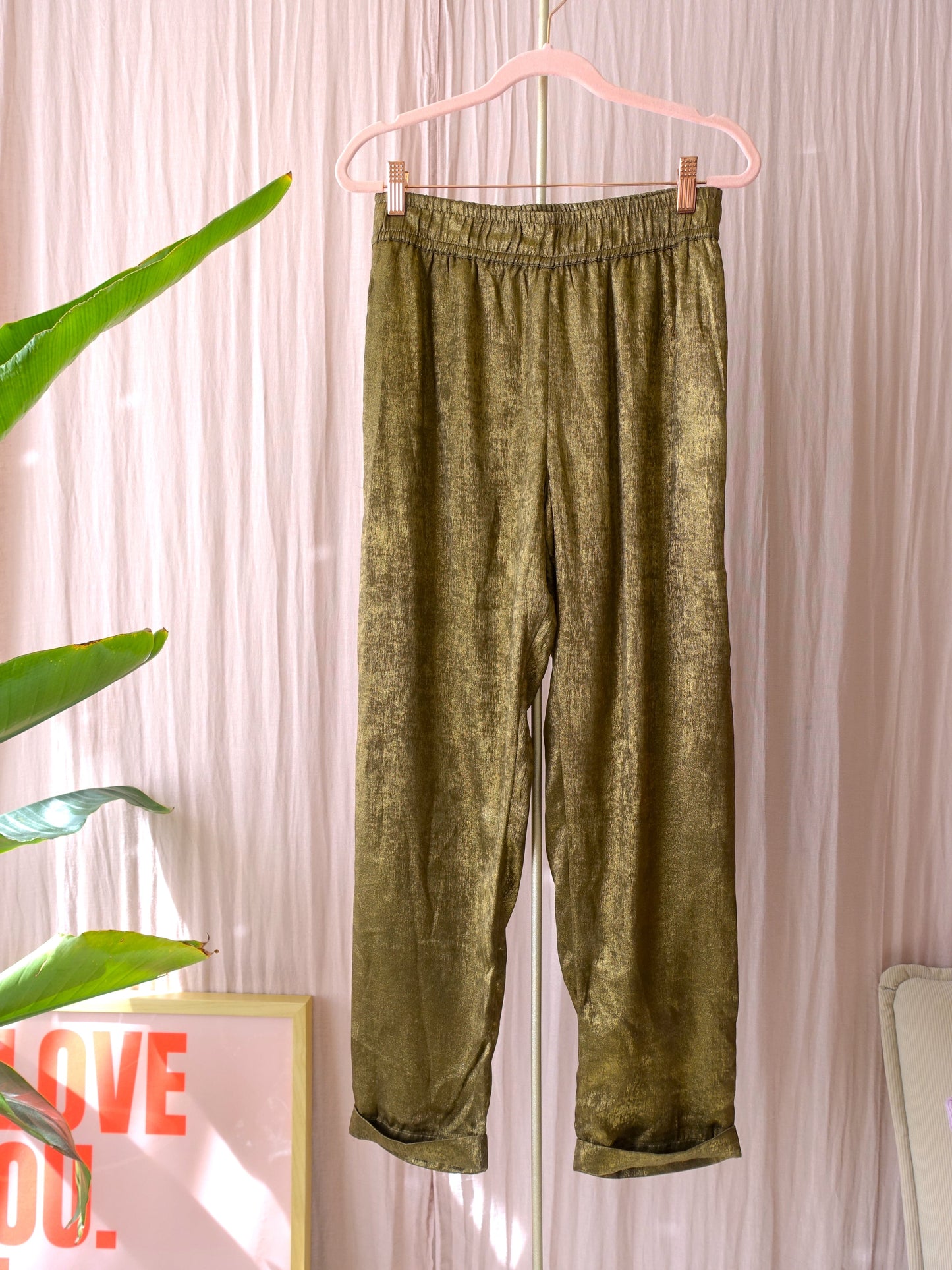 Esqualo tapered high rise pants lame goud