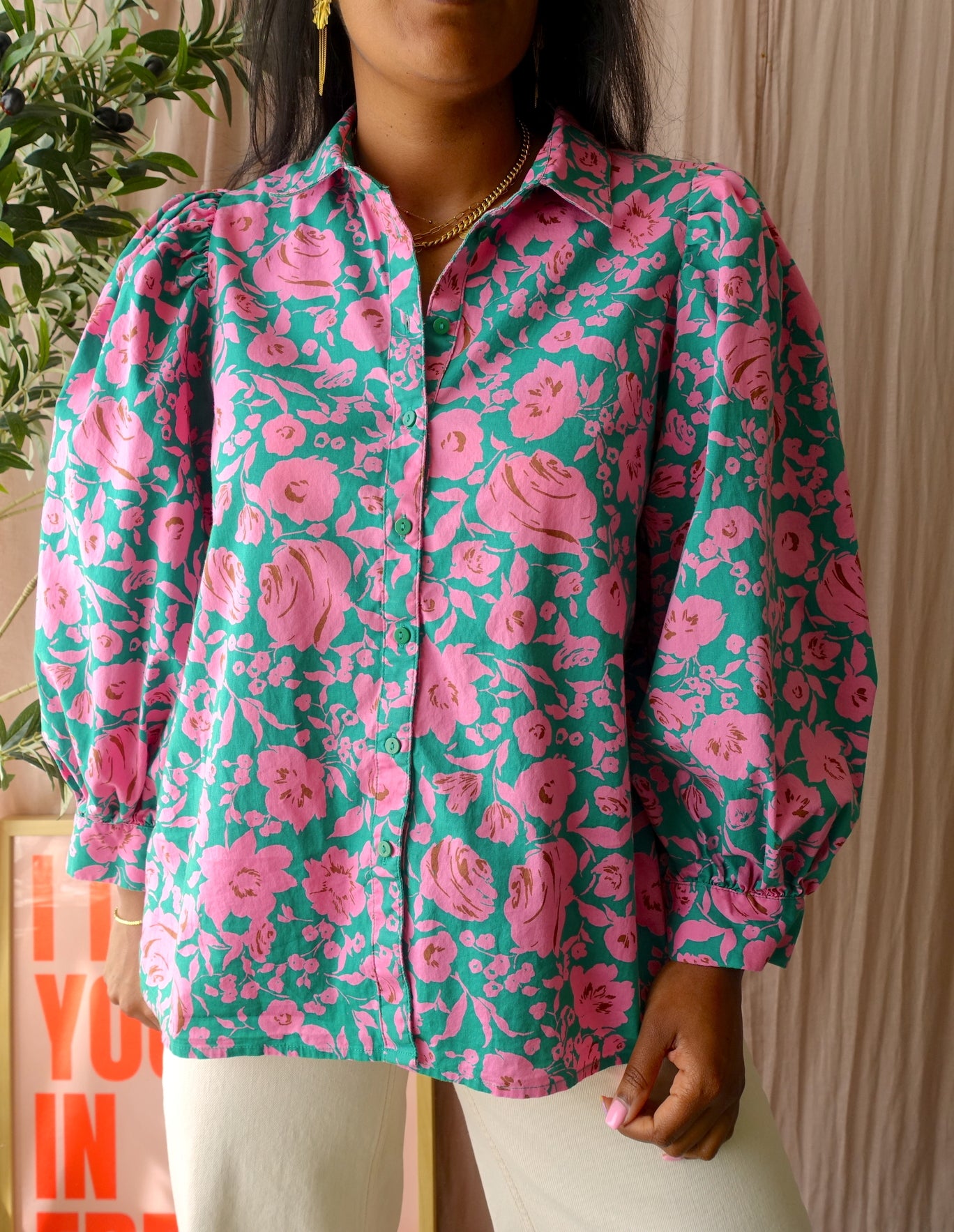 Esqualo big flower poplin cotton blouse