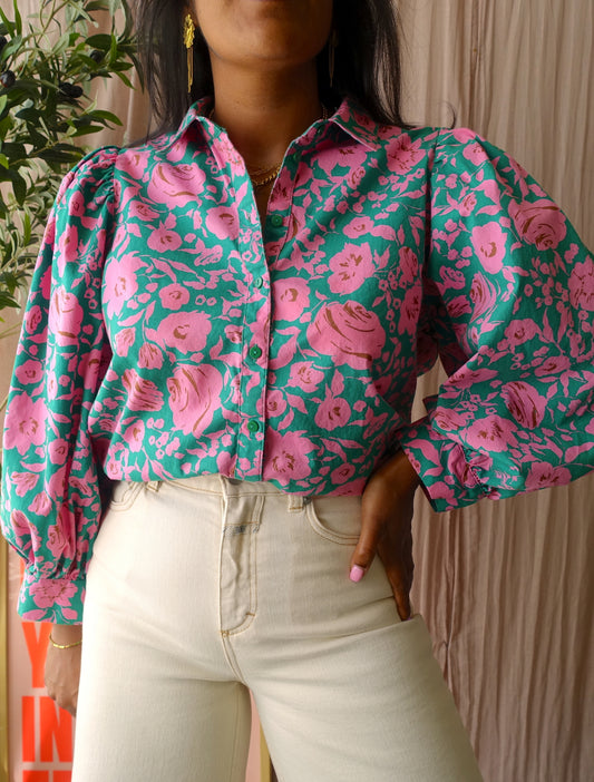 Esqualo big flower poplin cotton blouse