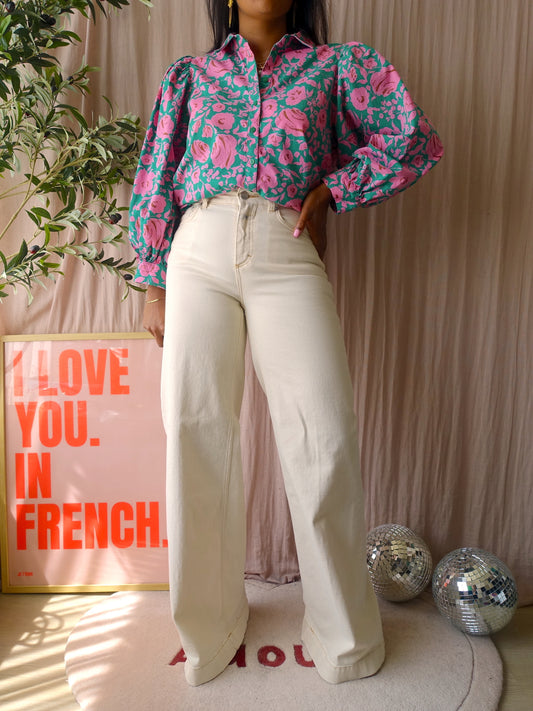 Esqualo big flower poplin cotton blouse