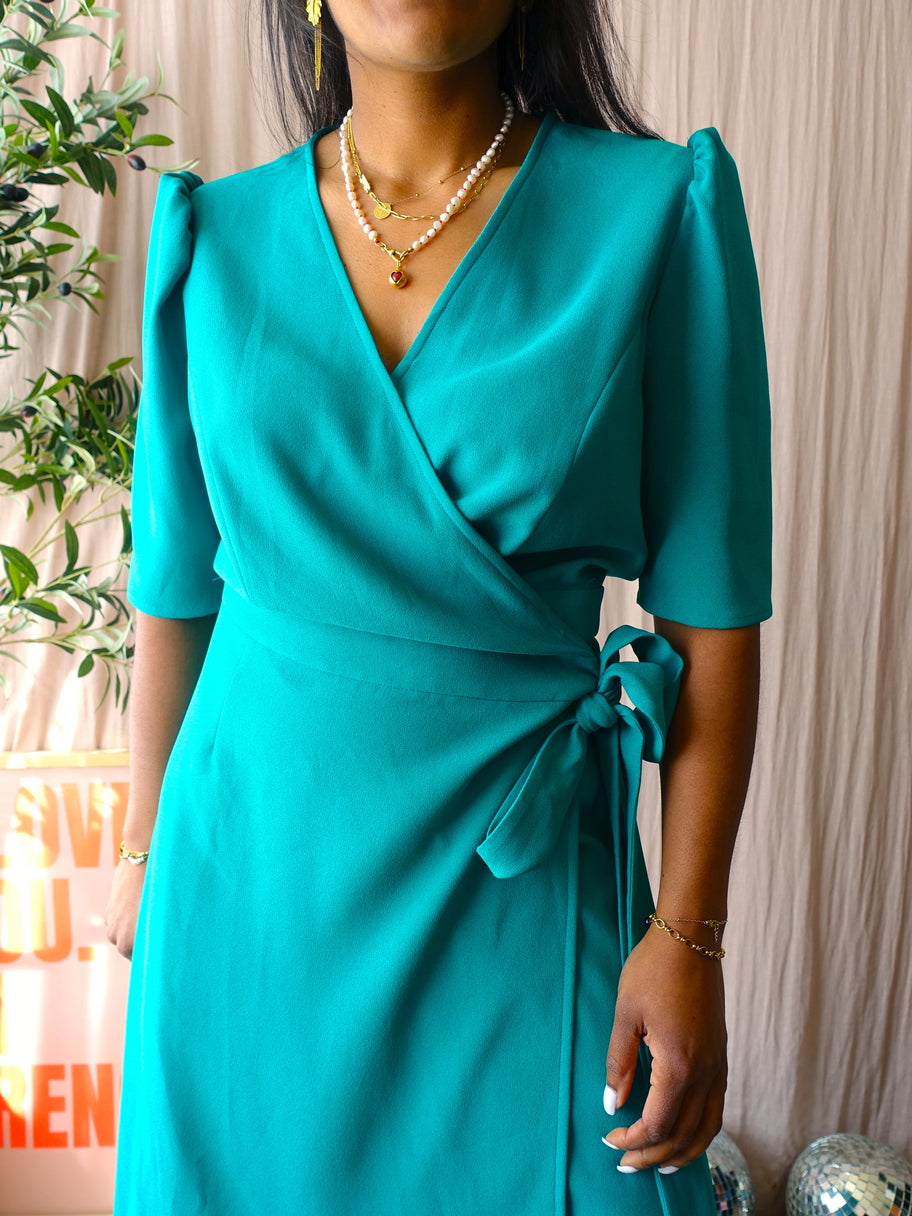 LaDress wrap midi jurk baltic turquoise
