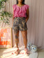 FRNCH high waist leopard denim shorts
