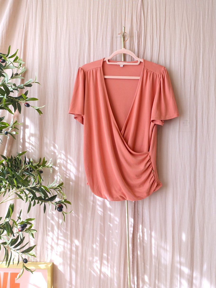 Zusss modalmix wrap over top coral pink