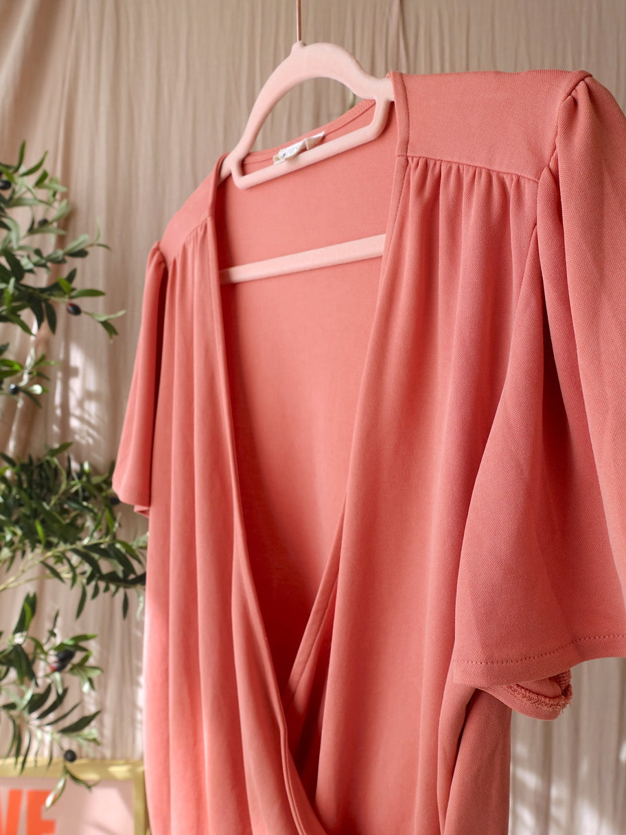 Zusss modalmix wrap over top coral pink