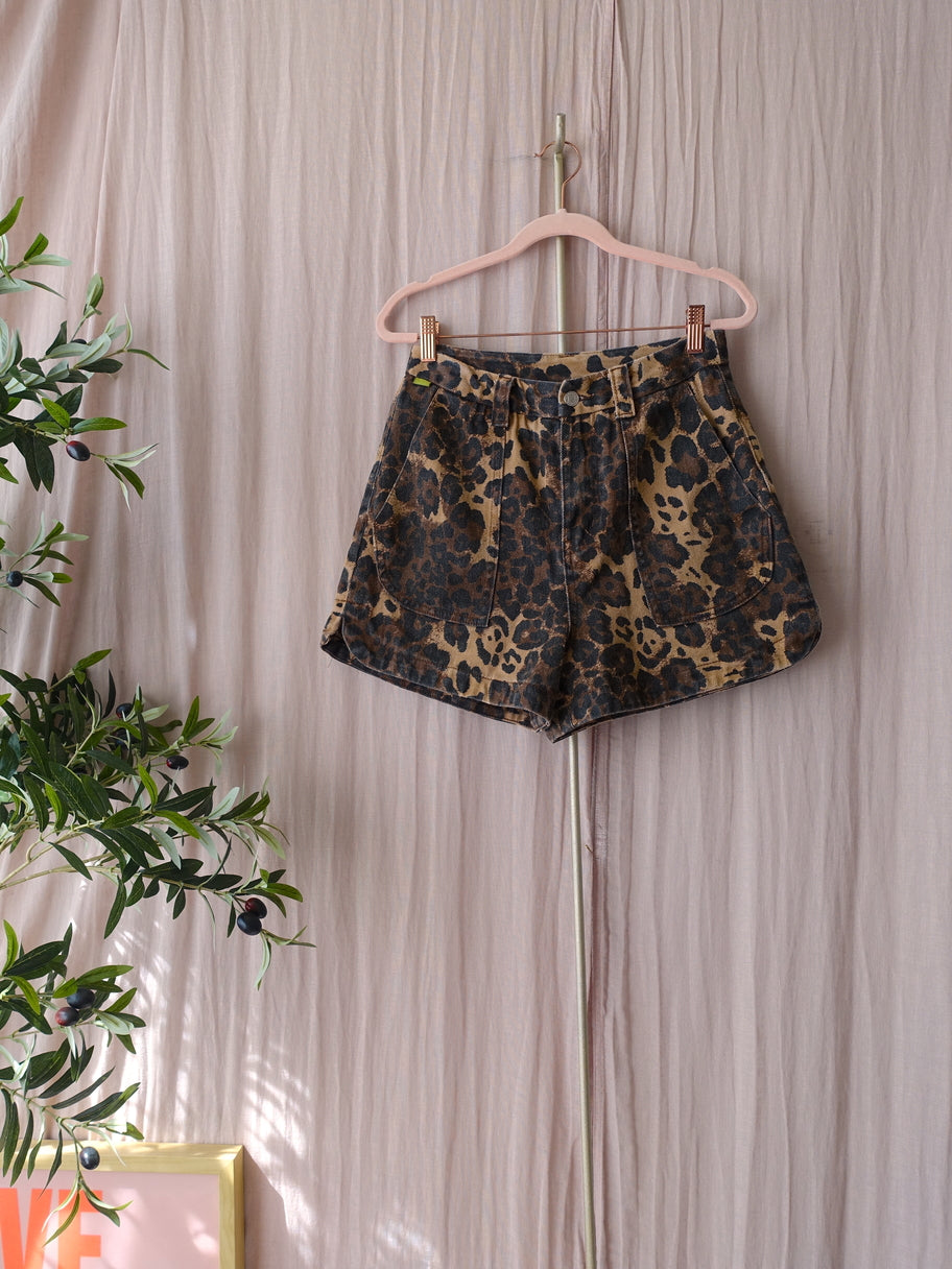 FRNCH high waist leopard denim shorts
