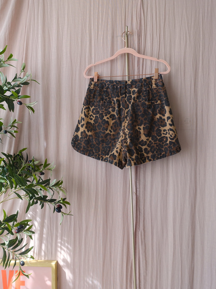 FRNCH high waist leopard denim shorts
