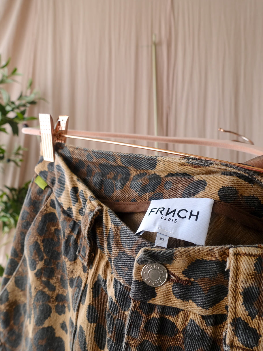 FRNCH high waist leopard denim shorts