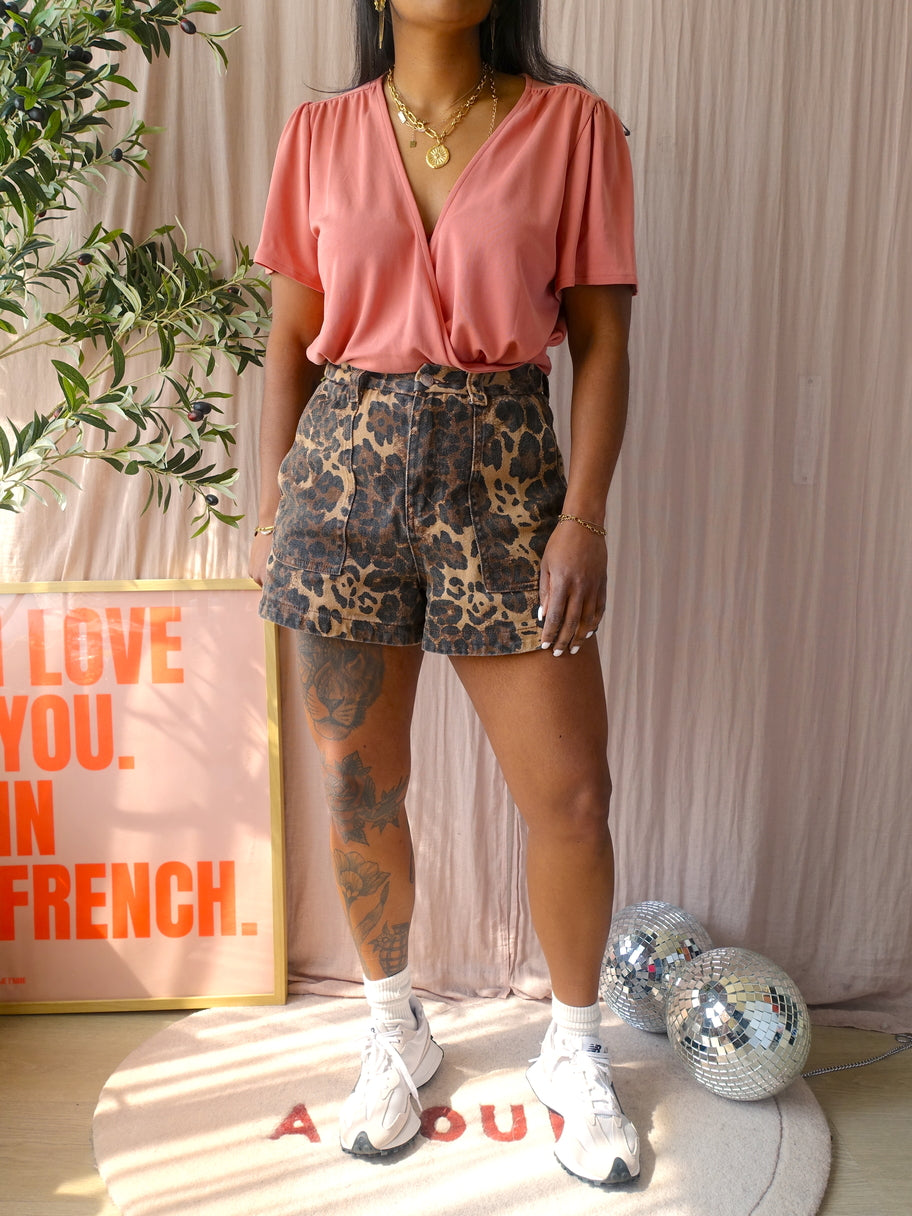 FRNCH high waist leopard denim shorts