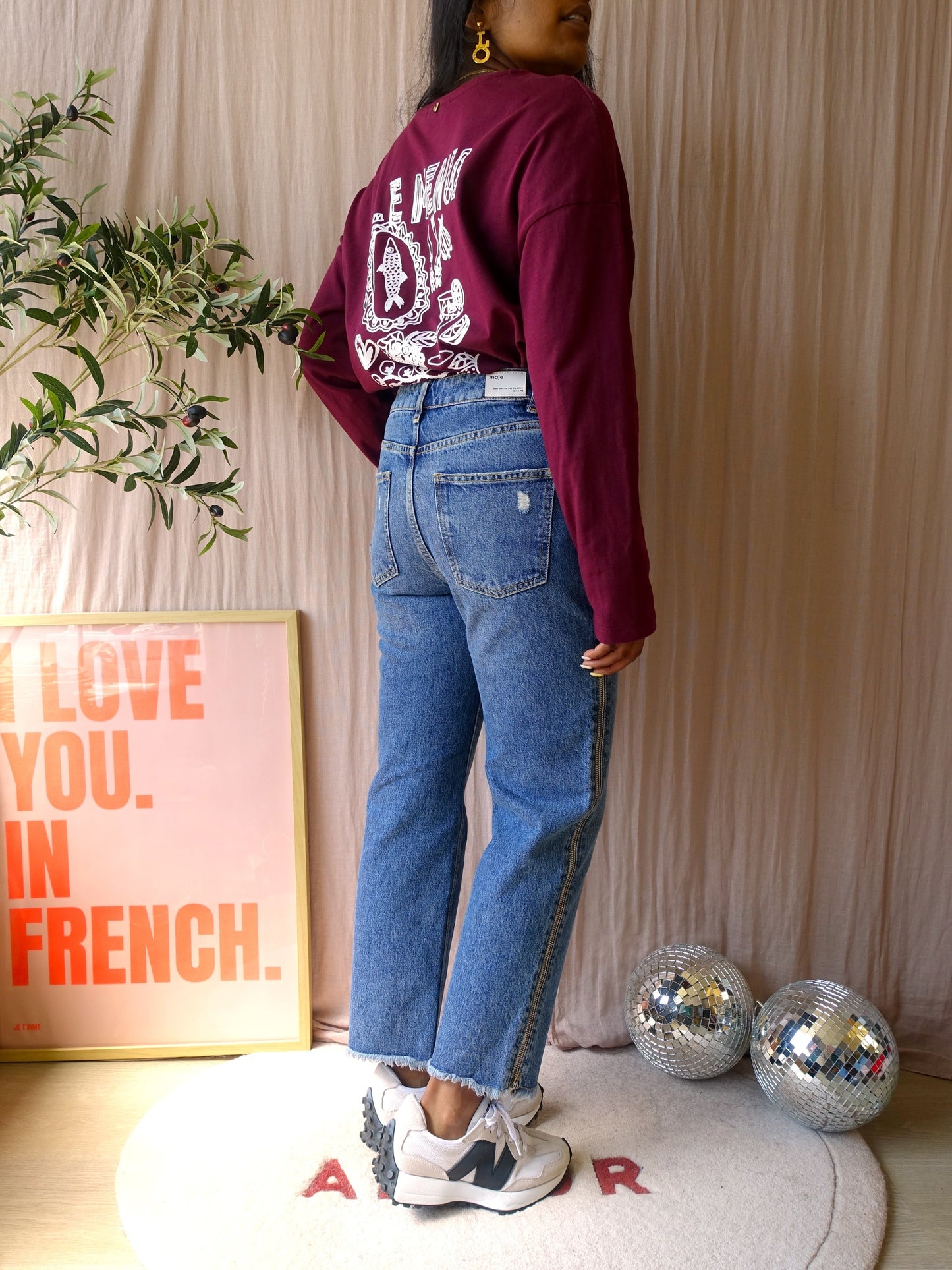 Maje cropped straight pima zip denim