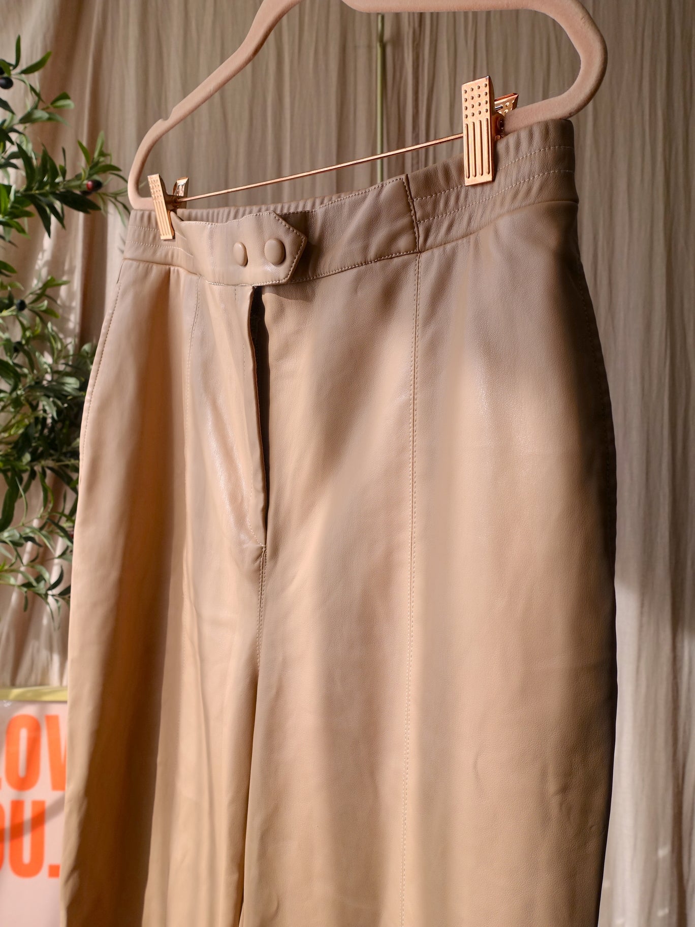 Fifth House wide leg vegan leather pants camel latte