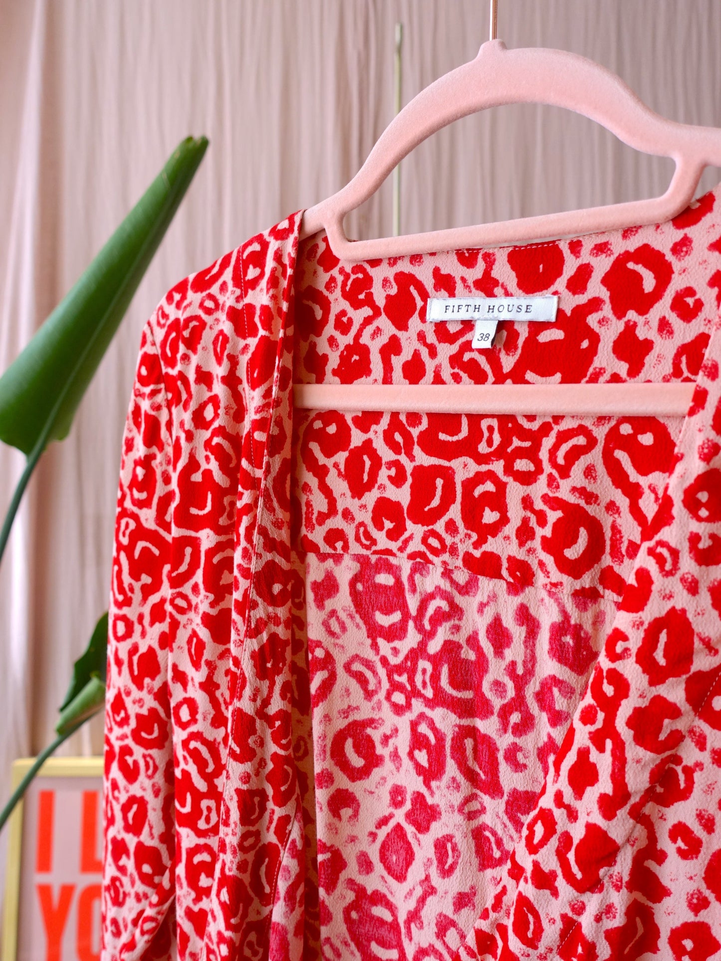 Fifth House leopard midi jurk rood / roze