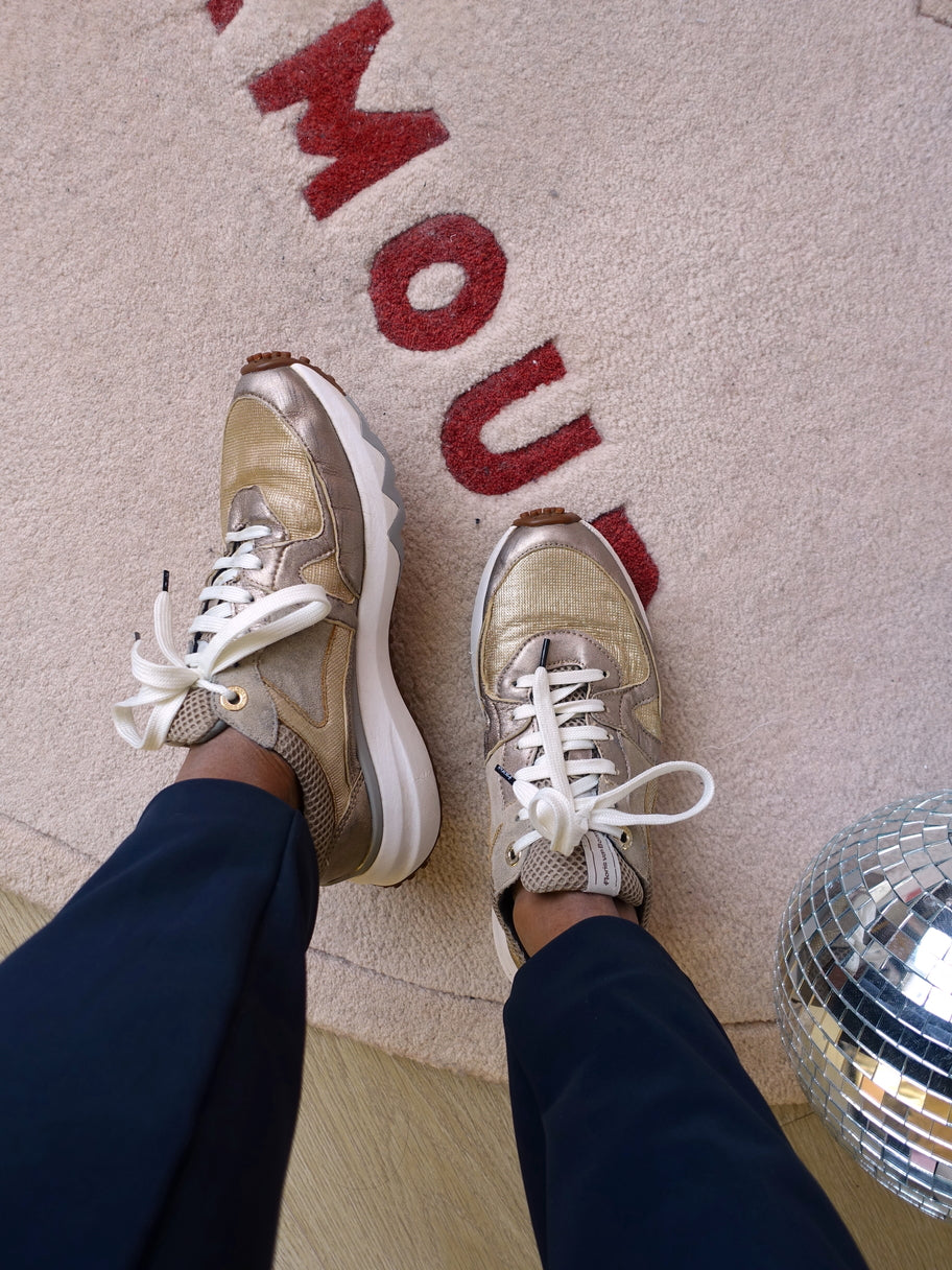 Floris van Bommel curvi lederen sneakers taupe gold