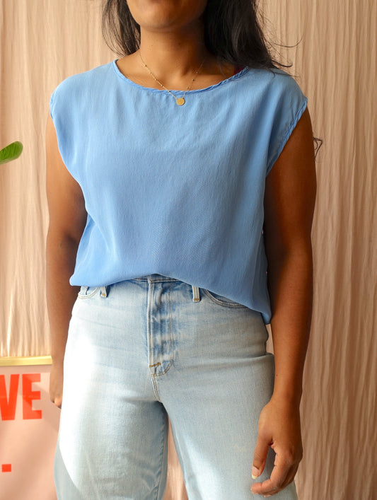 Second Female washed silk top crystal blue