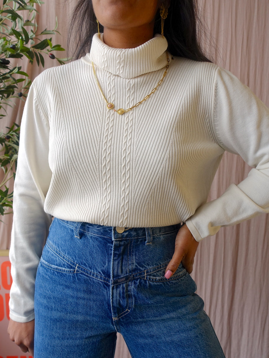Peter Hahn classic rib cable pullover ecru