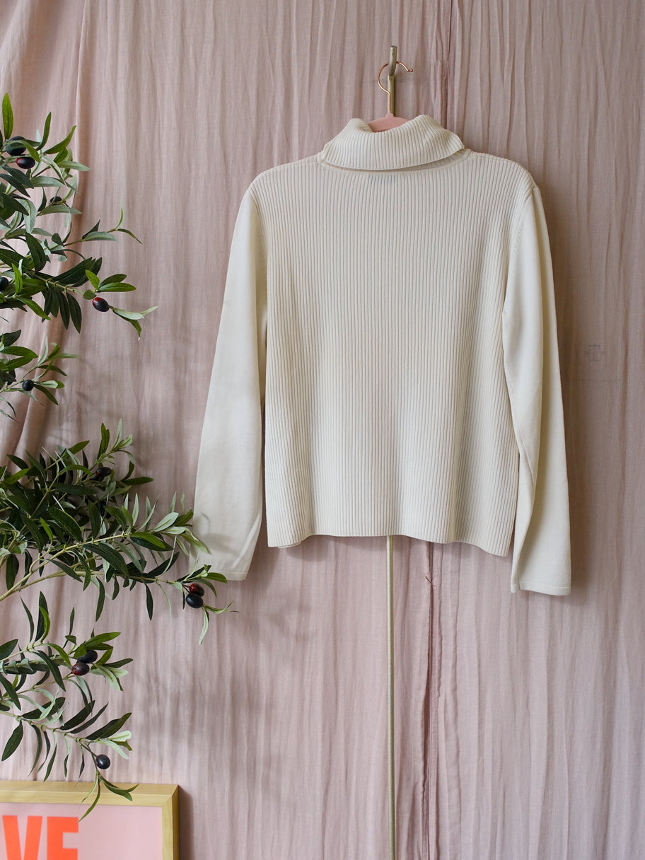 Peter Hahn classic rib cable pullover ecru