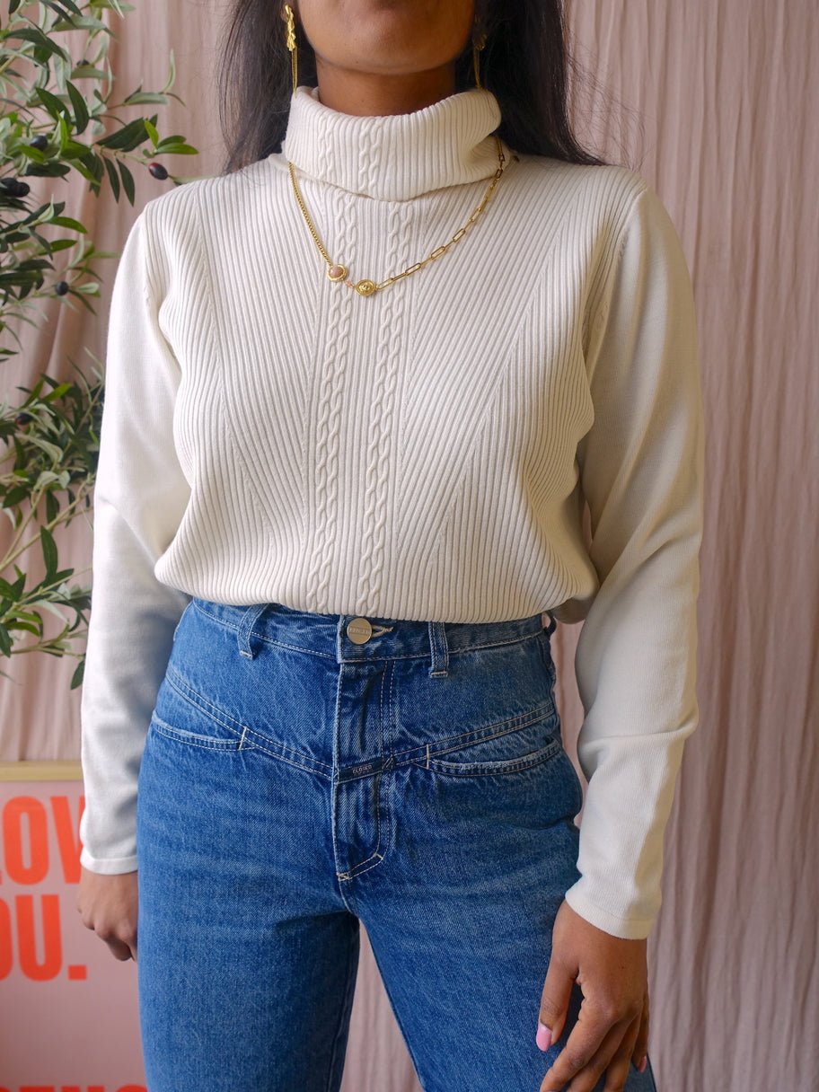 Peter Hahn classic rib cable pullover ecru