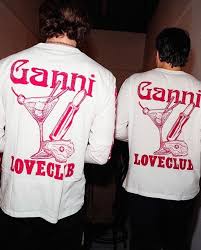 GANNI loveclub layered longsleeve wit / scarlet rood