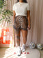 Ganni leopard poplin cotton ruffle shorts