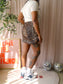 Ganni leopard poplin cotton ruffle shorts
