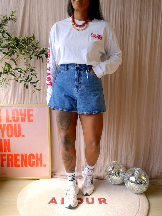 Mango zoe high waist wide leg denim shorts
