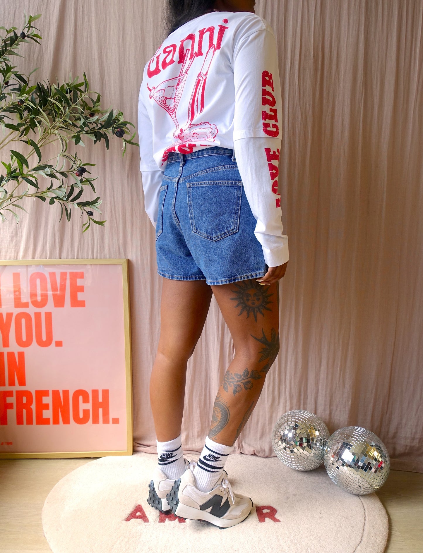 GANNI loveclub layered longsleeve wit / scarlet rood