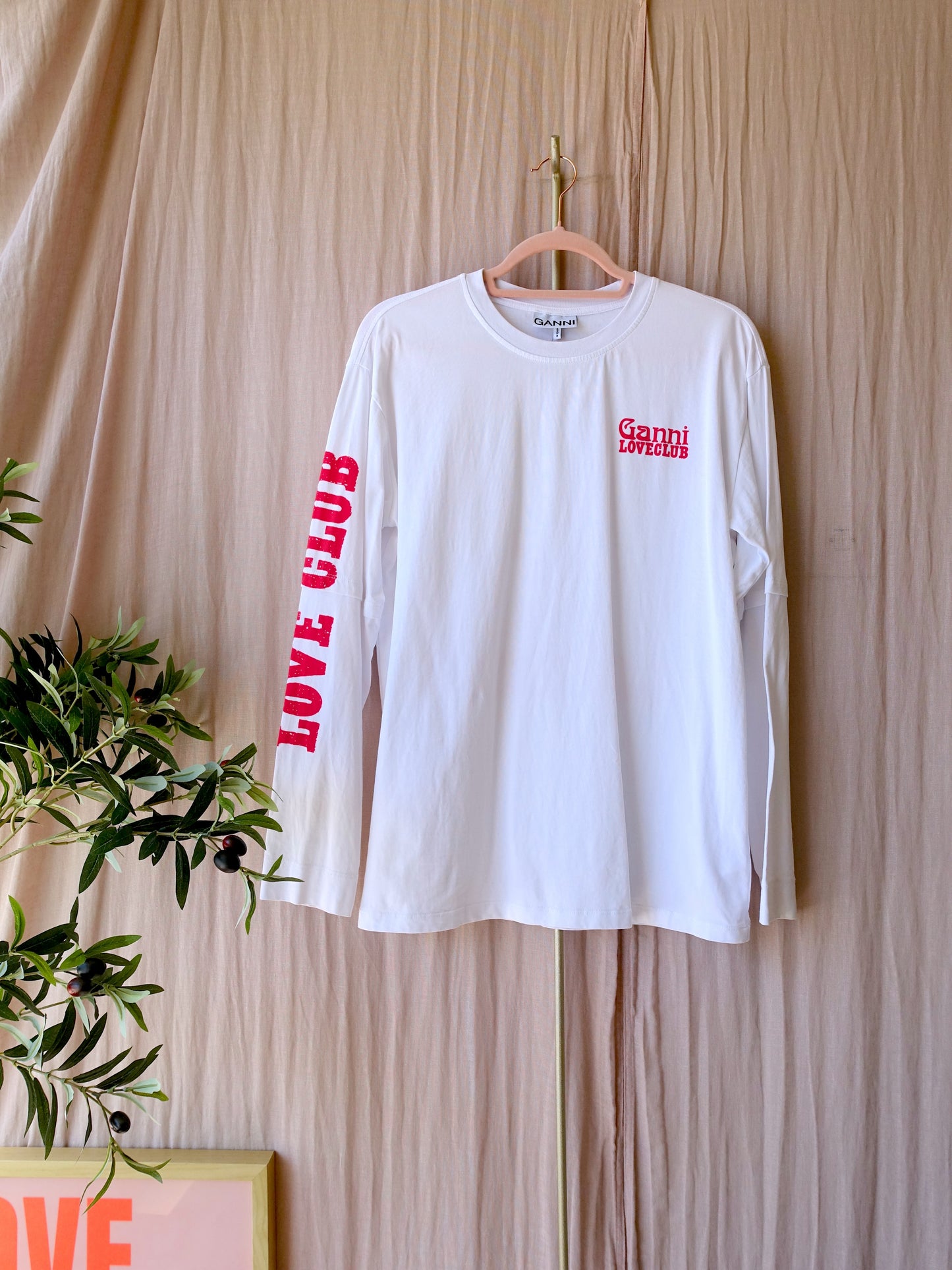 GANNI loveclub layered longsleeve wit / scarlet rood