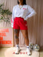 GANNI loveclub layered longsleeve wit / scarlet rood