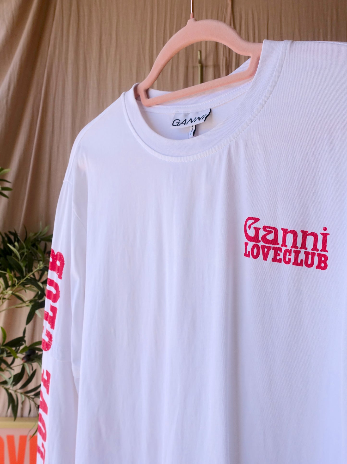 GANNI loveclub layered longsleeve wit / scarlet rood