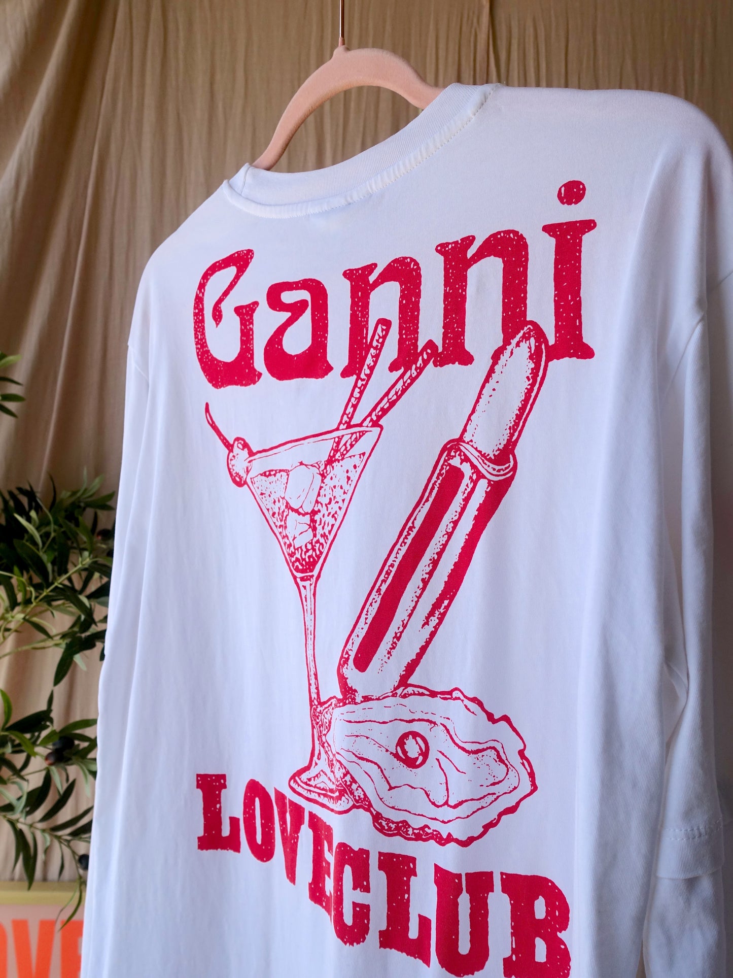 GANNI loveclub layered longsleeve wit / scarlet rood