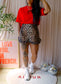 Ganni leopard poplin cotton ruffle shorts
