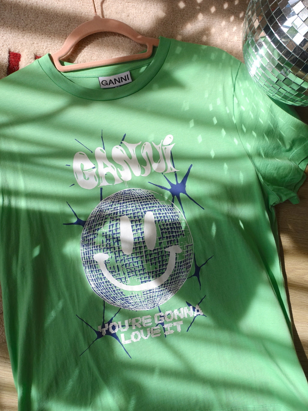 Ganni disco smiley tee pastel green